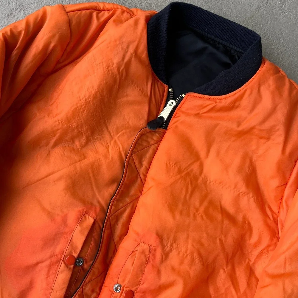 Harry Fox & Associates MA-1 Flight Jacket Mens Large Black Reversible Orange